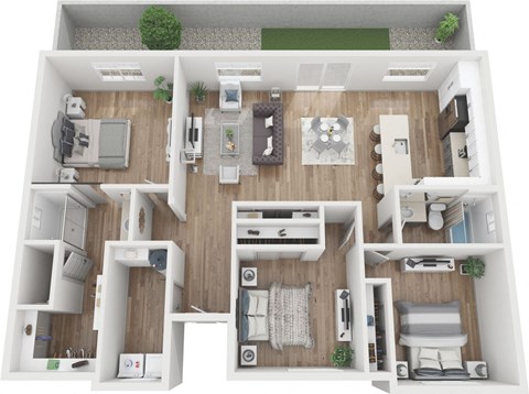 Floor plan for 3 beds, 2 baths, 1355 sqft